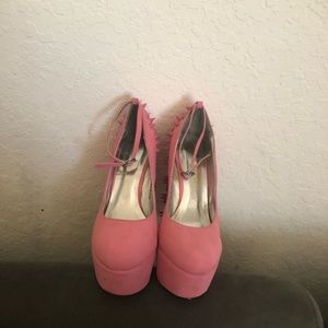 Women pink wedge spike heels